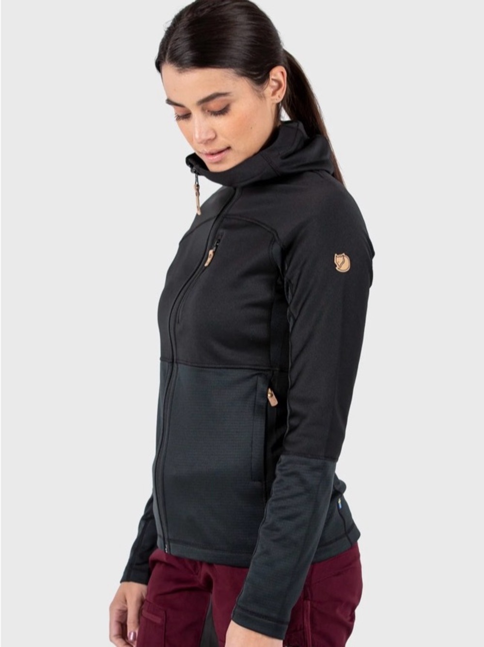 NWOT Fjallraven Abisko Trail Black Hooded Full Zip Fleece Performance Jacket M